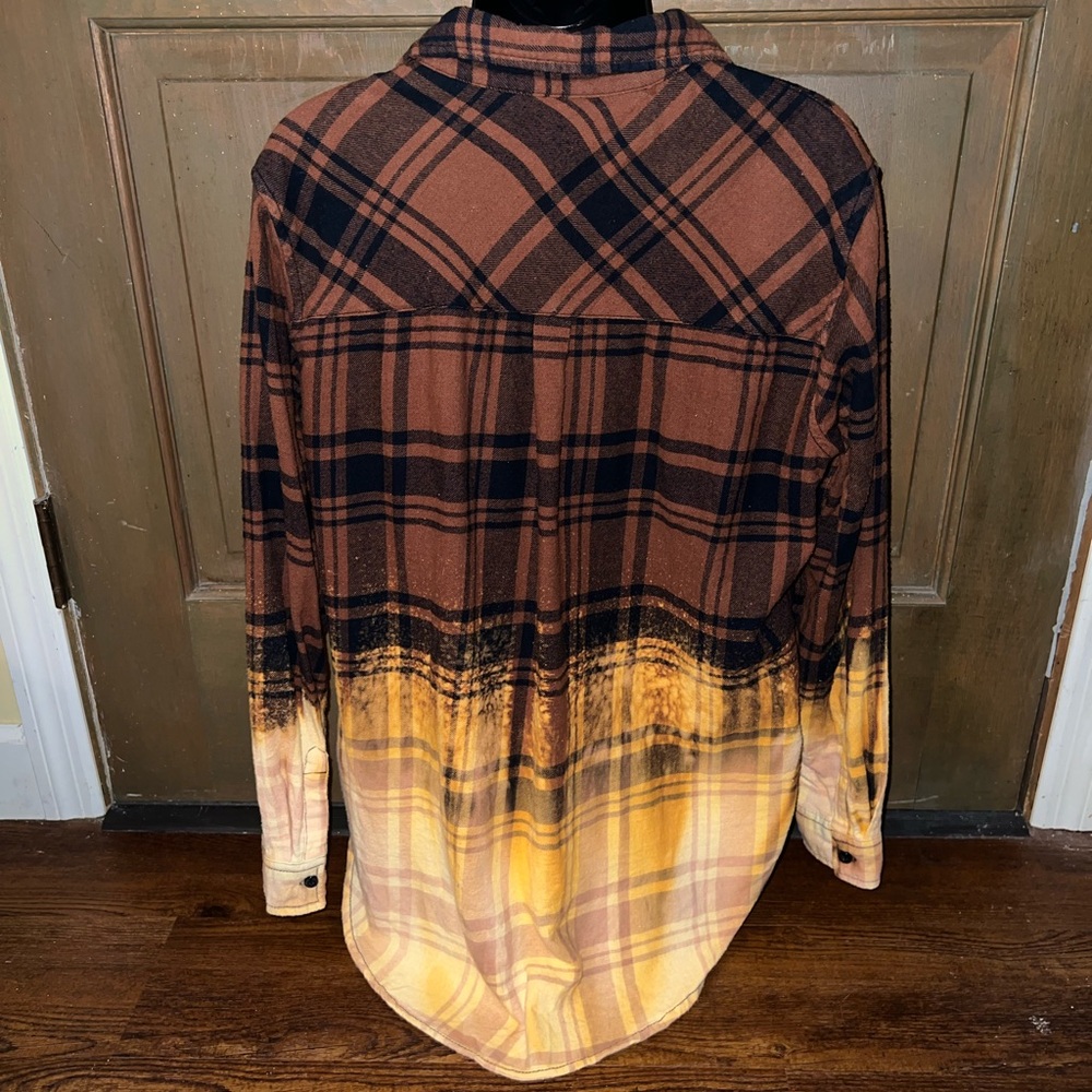GAP Brown & Black Stripe Cream Ombre Button Up Flannel Long Sleeve Shirt Size L - Picture 5 of 13